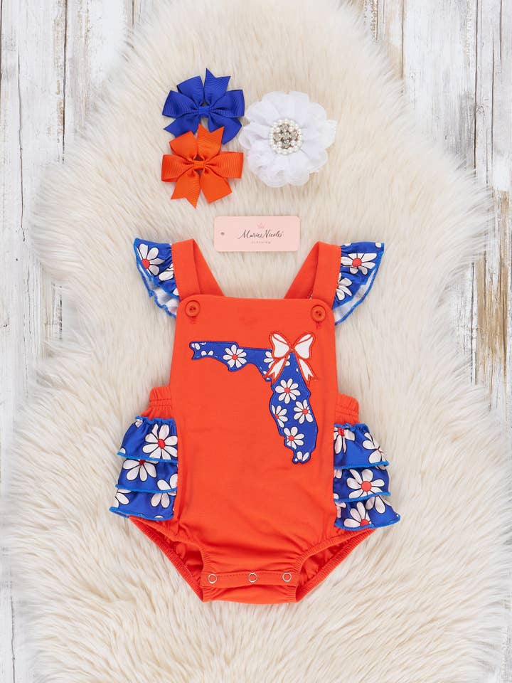 Marie Nicole Clothing - Wholesale Bodysuit (Non-Footed) - Baby - Florida Embroidered Floral Ruffle Bubble