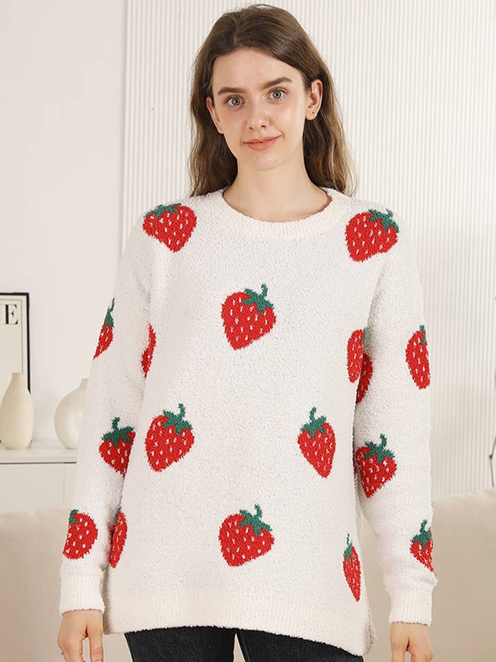 Cozy Strawberry Pattern Crewneck Sweater and other Purchase Wholesale strawberry sweater. Free Returns & Net 60 Terms on Faire trending on Faire.