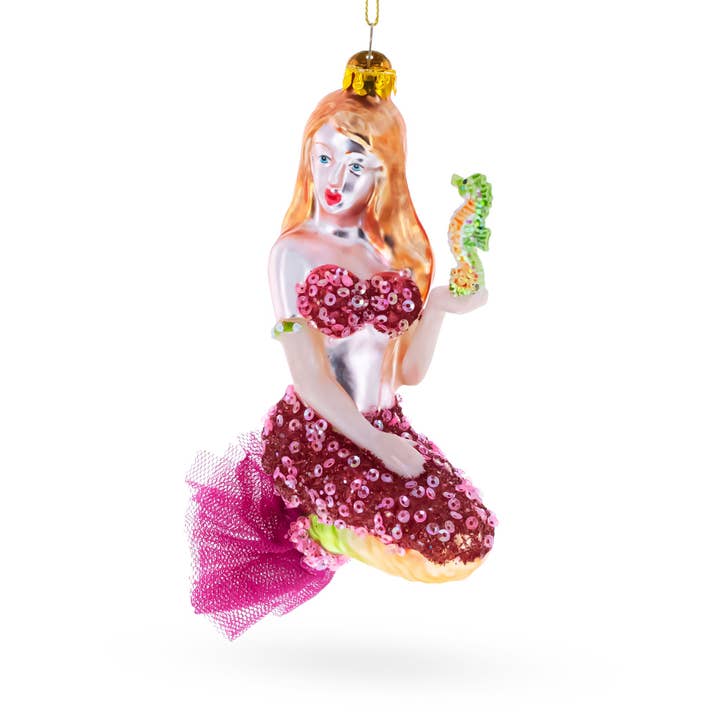 Mermaid with Seahorse Glass Ornament for wholesale by BestPysanky