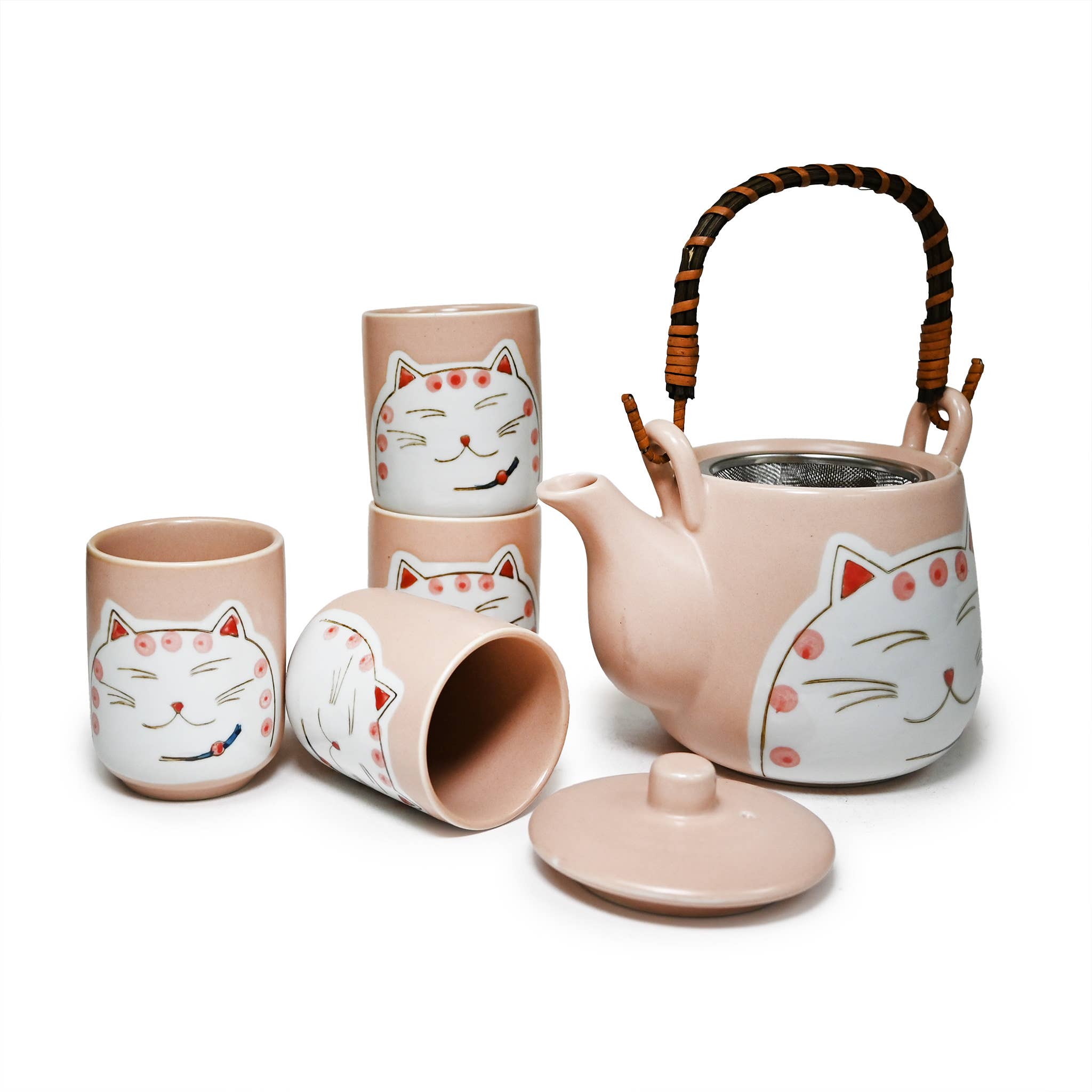 Fuji Merchandise Corporation - Wholesale Tea Set - TEA SET – PINK LUCKY CAT FACES2