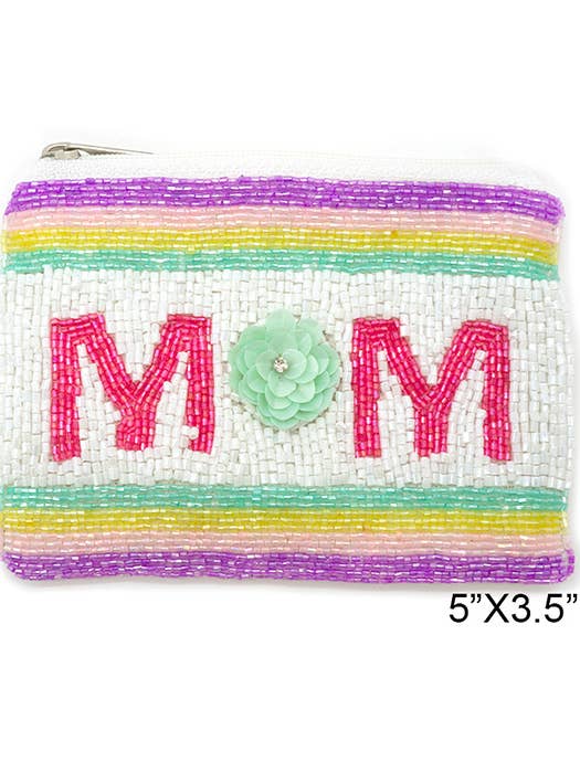 ( E130 ) MOM HANDMADE SEEDBEAD WALLET COIN PURSE for wholesale by Jewelry Max