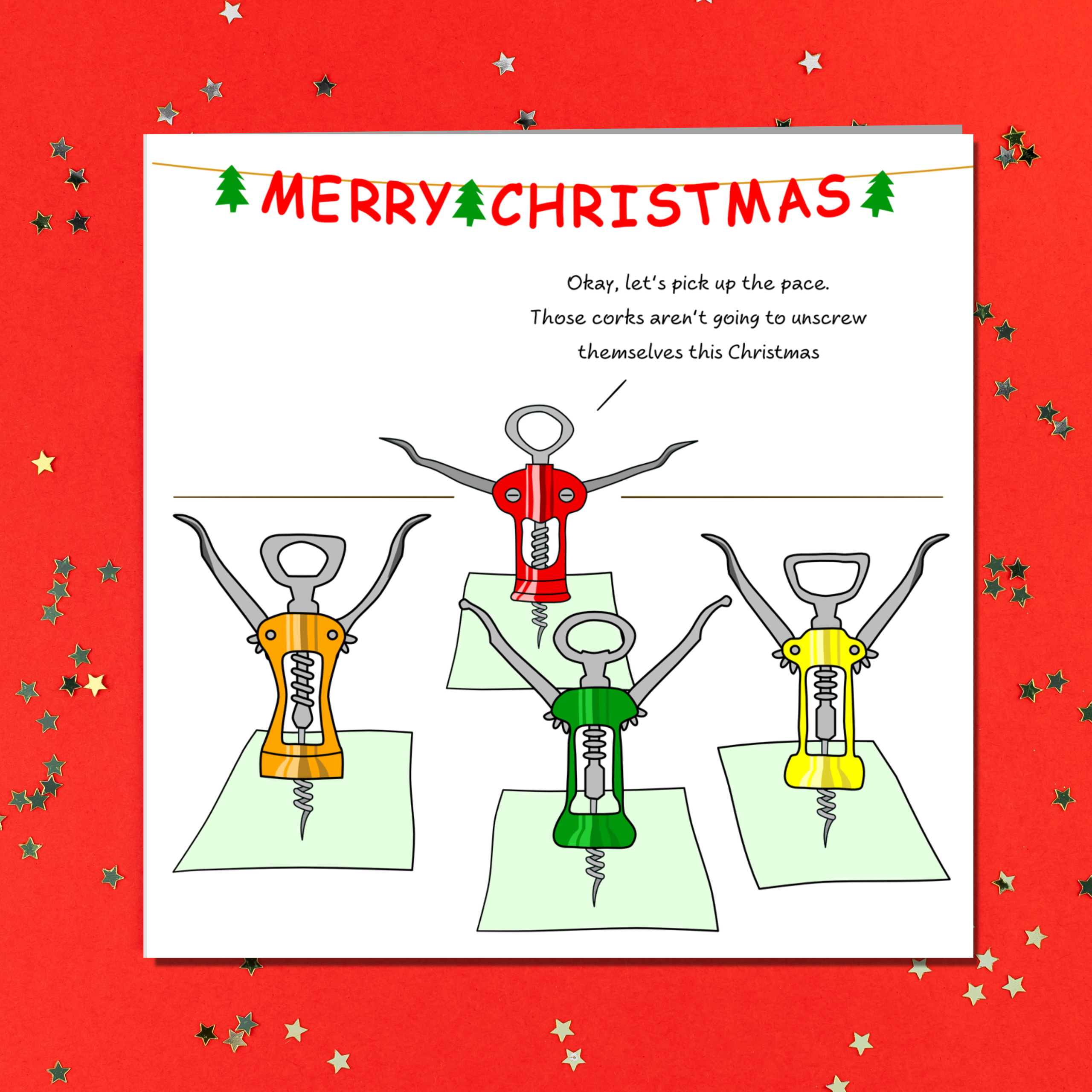 Swizzoo Cards - Wholesale Christmas Card - Funny Yoga Christmas Card Holiday Wine Workout Pilates Corkscrews Dad Mum Parents Husband Wife Friends3