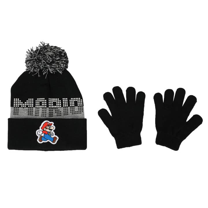 Super Mario Bros Mario Youth Beanie & Glove Set for Kids for wholesale by Bioworld Merchandising
