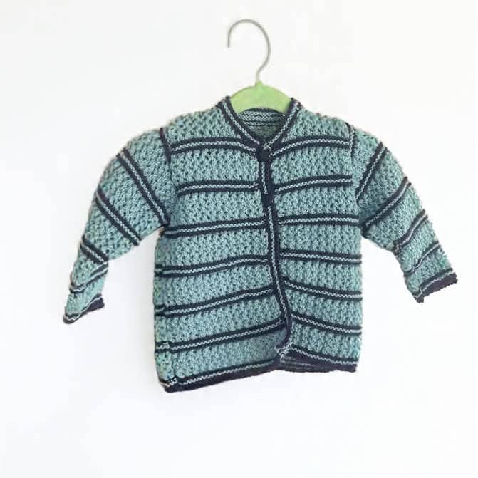 Green Striped Knitted Cardigan for wholesale by Maison Sunny
