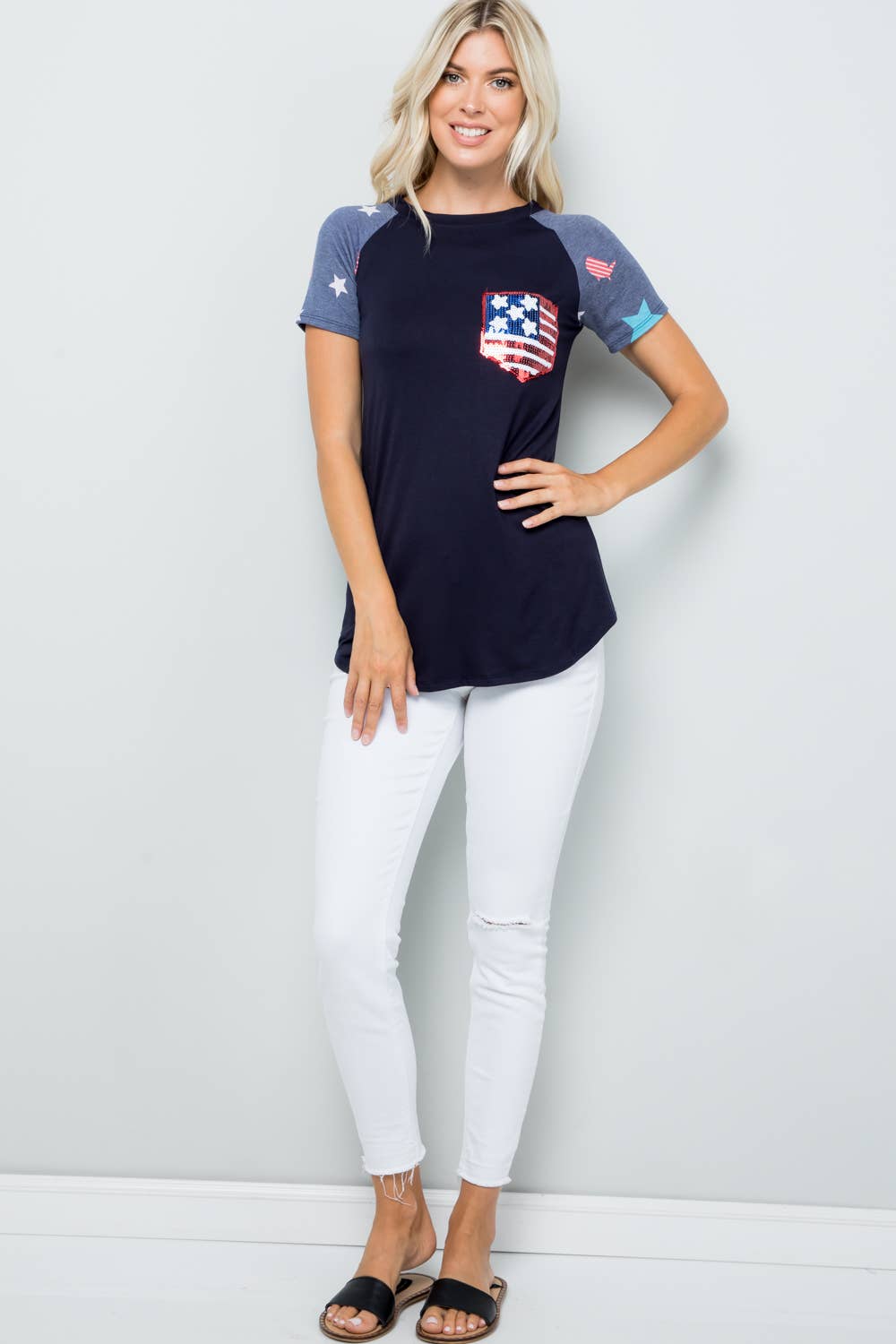 Celeste Clothing - Wholesale T-Shirt - Women's - WOMEN'S 4 OF JULY SHORT SLEEVE TOP -CT43252F2