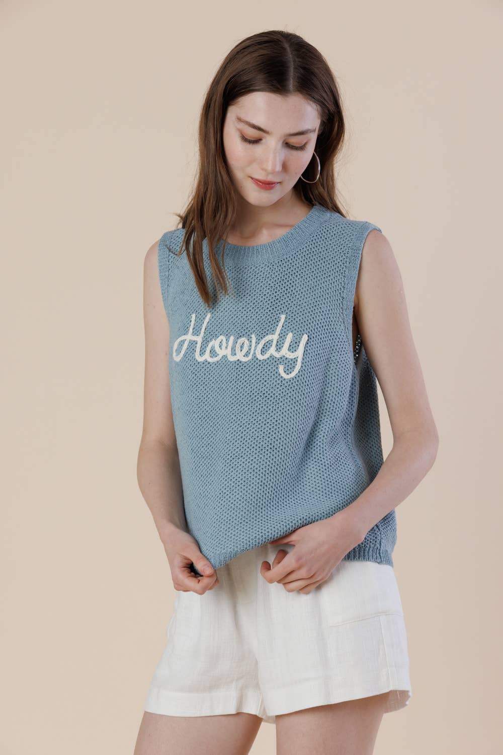 A & SHE - Wholesale T-Shirt - Women's - Howdy Embroidery Sweater Tank – Western Sleeveless Vest8