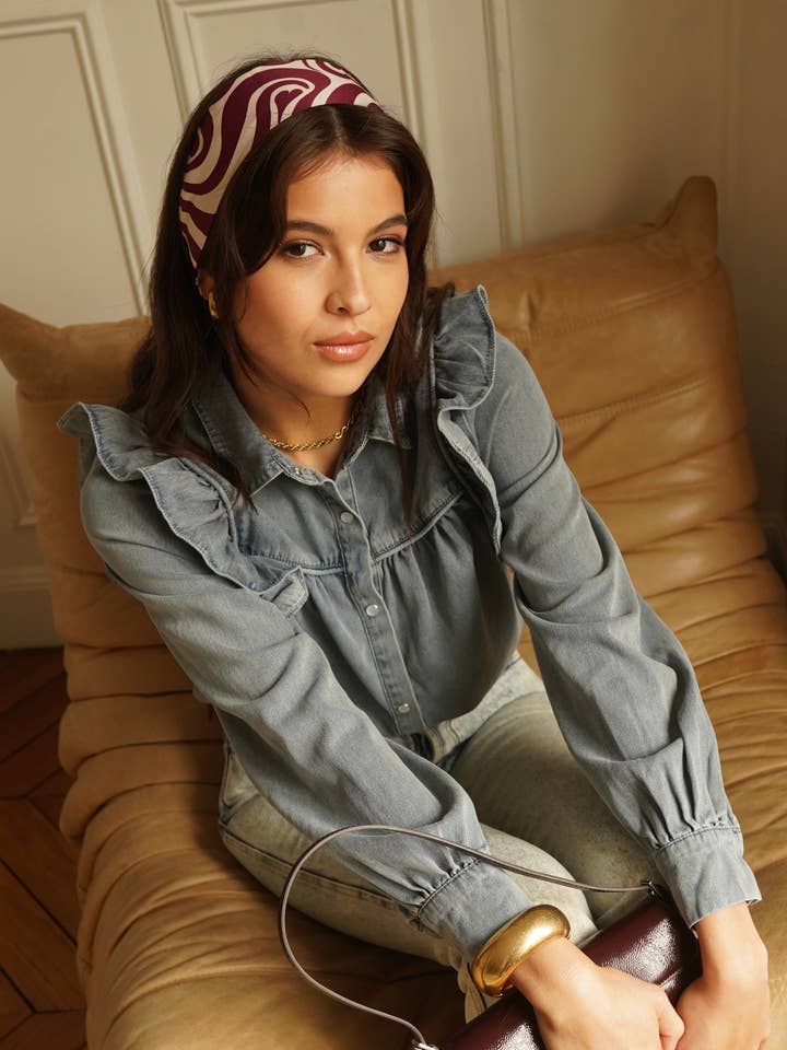 Ruffled denim shirt with modern folk spirit for wholesale by IN APRIL 1986 - SAS IDK