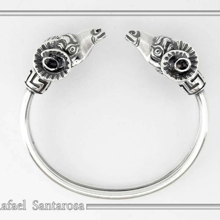 RAFAEL SANTAROSA - Wholesale Cuff Bracelet - Ram head silver bangle bracelet. Double rams bracelet.