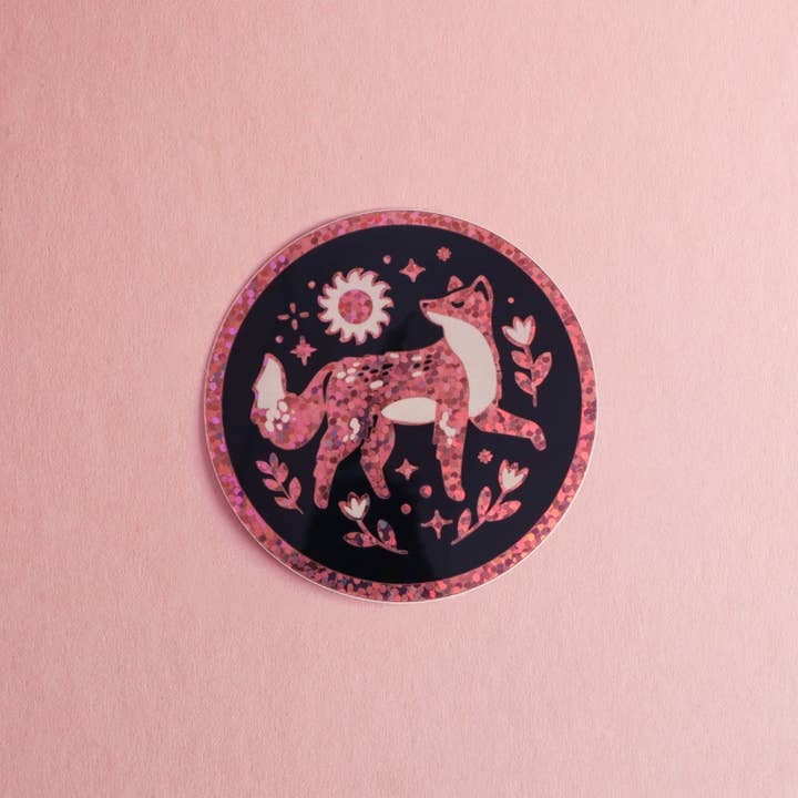 Fox and Sun Glitter Sticker for wholesale by Papio Press