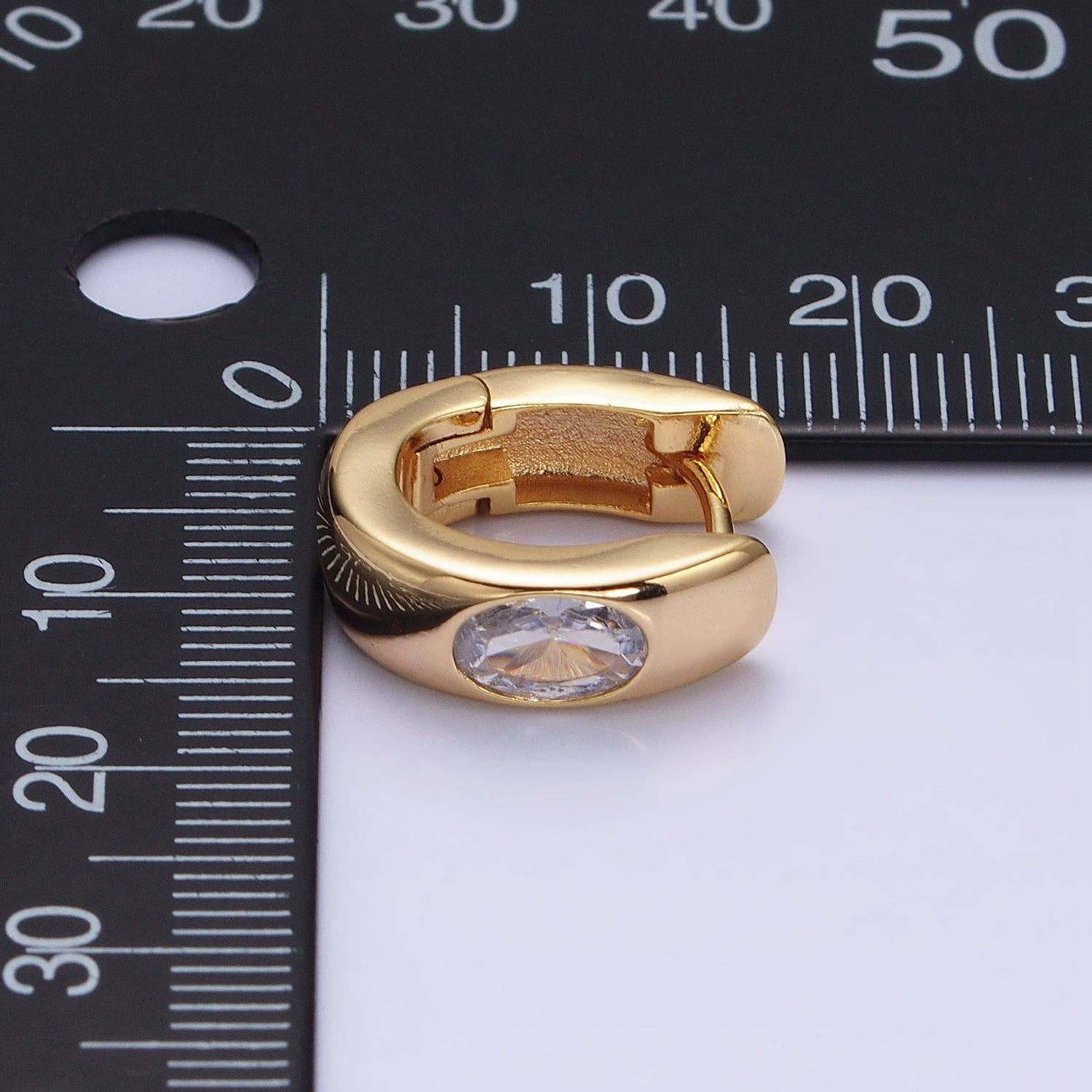 Aim Eternal - Wholesale Huggie Earrings - Gold Filled Clear Oval CZ 15mm Thick Huggie Earrings3