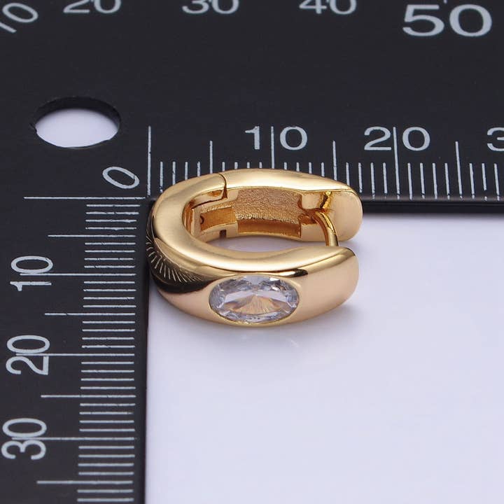 Aim Eternal - Wholesale Huggie Earrings - Gold Filled Clear Oval CZ 15mm Thick Huggie Earrings3