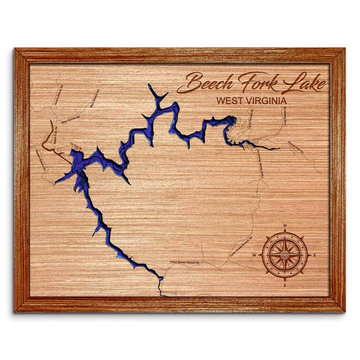 Beech Fork Lake, WV Dybdekort - Unik Hjemmedekoration Vægkunst for engroshandel hos Premier Gifts and More