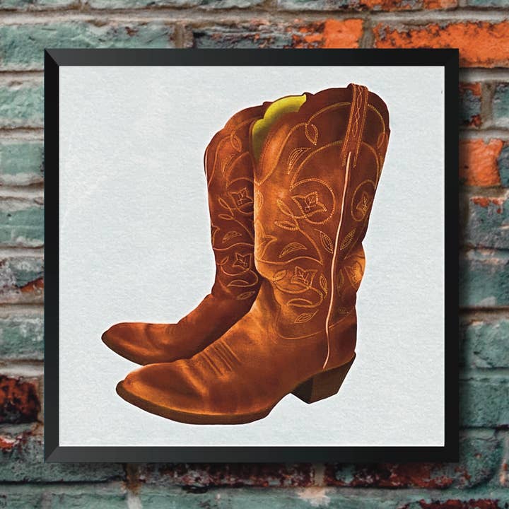 8x8 Cowboy Boots Art Print, Western Art Print, Western Decor for wholesale by blonde birdie