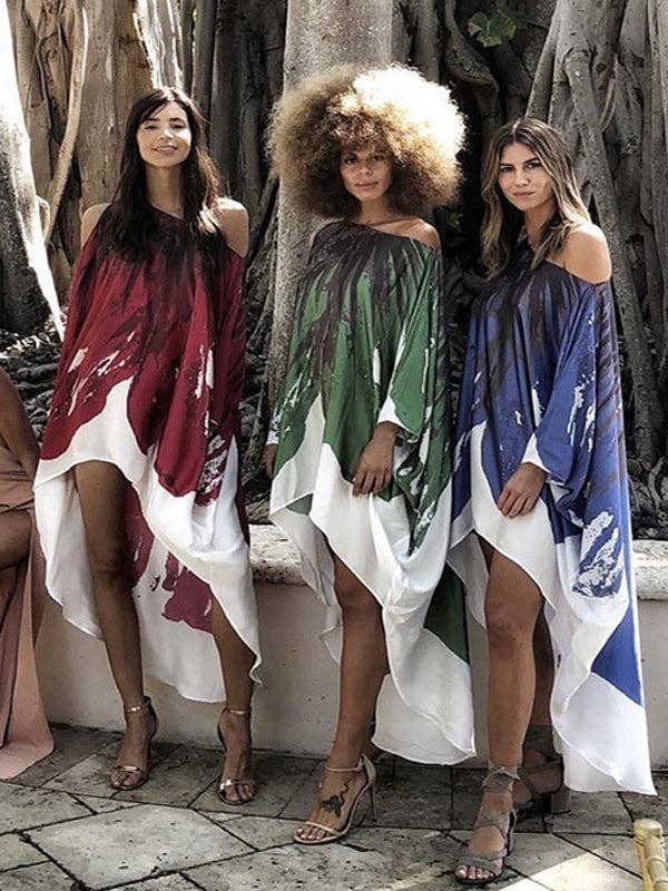 StyleGalX – wholesale Klänning - Dam – Lös bläcktryck med kall axel hög-låg lång klänning6