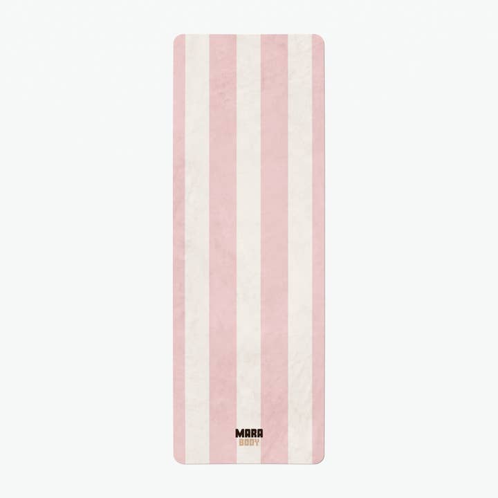 Tapis de yoga antidérapant écologique en daim végan rose et blanc pour la vente par MARA BODY - Yoga Mats, Pilates Reformer Mats & Yoga Towels