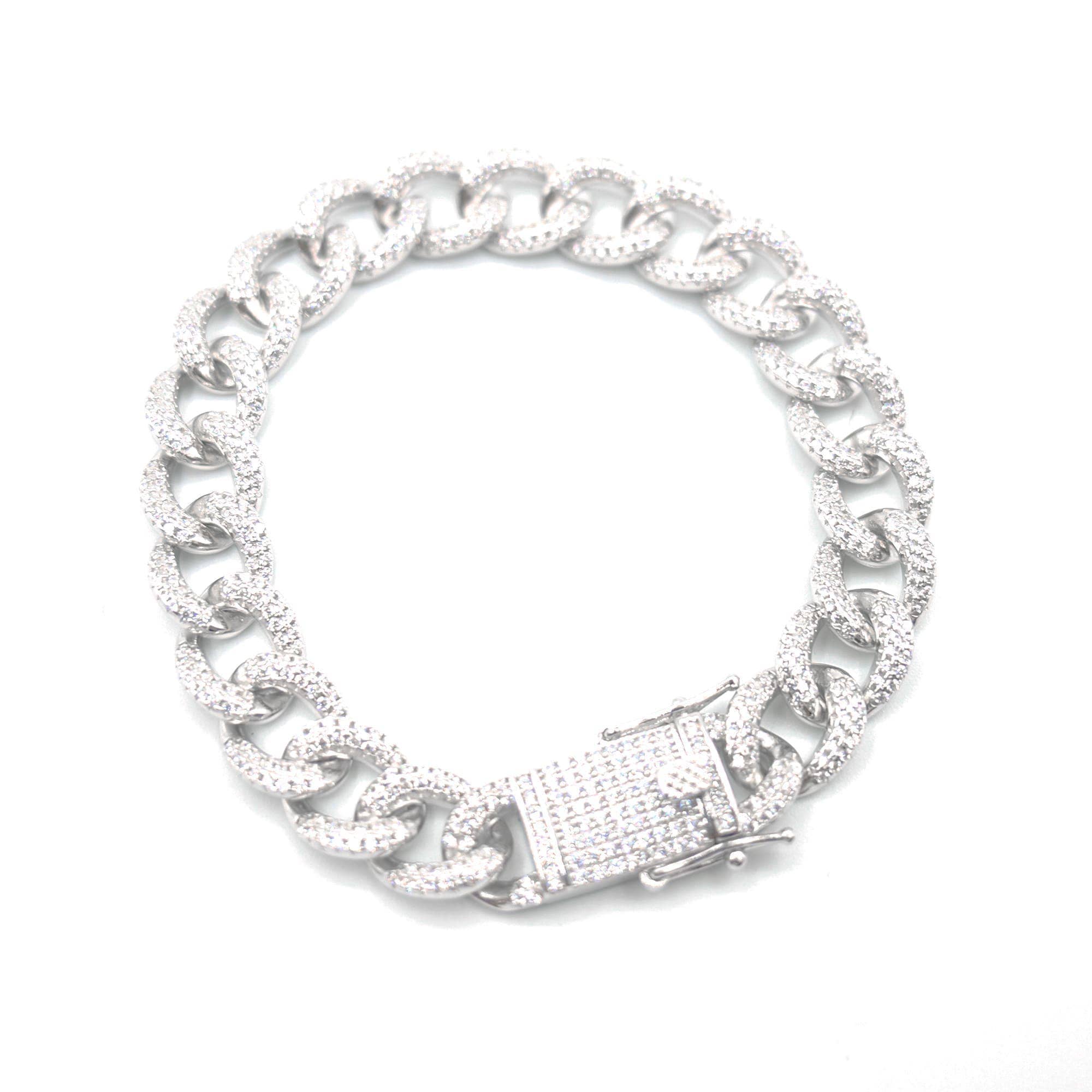 Sparkile - Vente Bracelets maillon et chaîne - Collier chaîne cubain 10 mm en moissanite pavé sur argent sterling 9252
