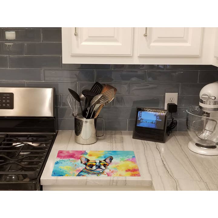 Boston Terrier Hippie Dawg Cutting Board DAC2470 for wholesale by Caroline's Treasures