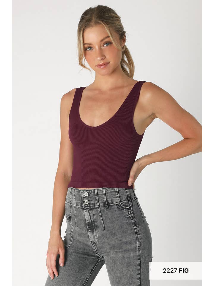 NIKIBIKI – Top de malha - Mulher por atacado – NS7575 - Top recortado canelado com decote em V26