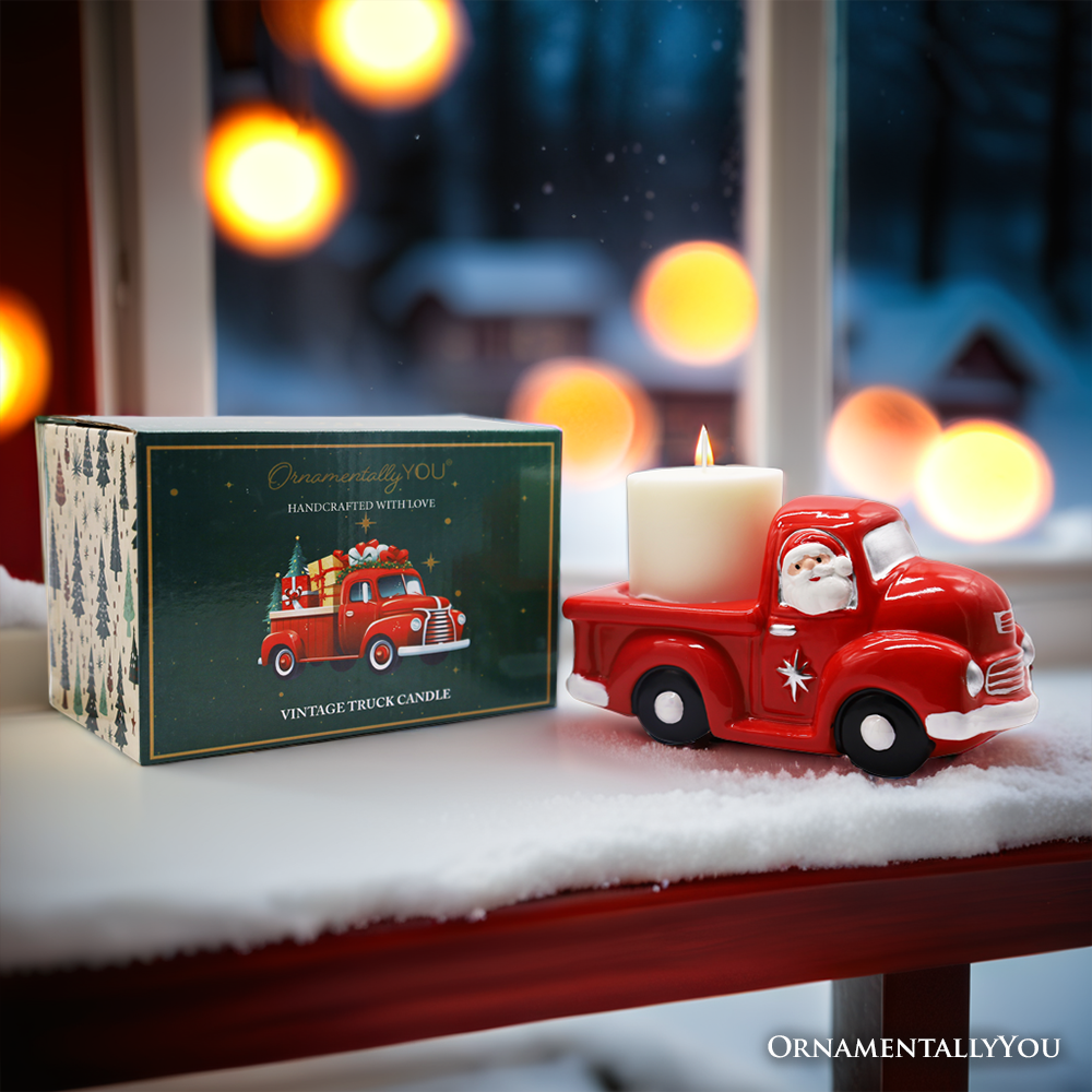OrnamentallyYou - Vente Bougies originales - Camion rouge avec bougie du Père Noël, céramique et parfum 1