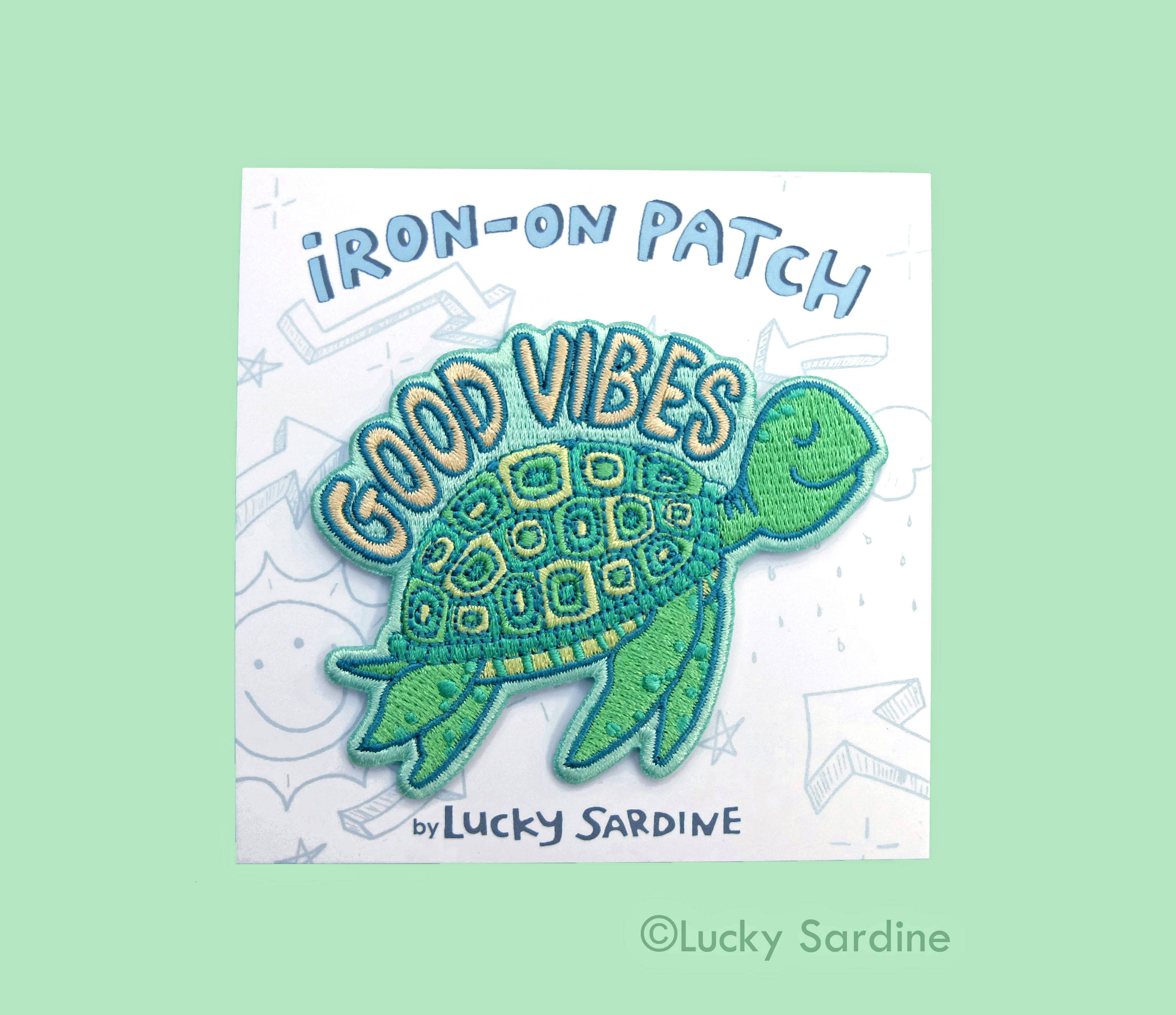 Lucky Sardine - Wholesale Patch - Sea Turtle, Good Vibes Marine Life Embroidered Iron-On Patch2
