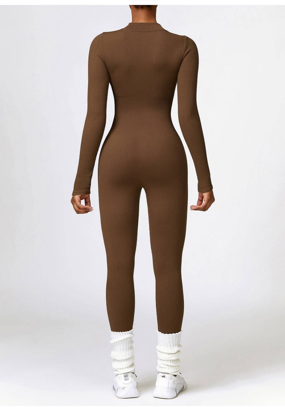 Active by Anna-Kaci – wholesale Unitard – Women′s – Zip-Up Ribbed Knit Unitard Jumpsuit2