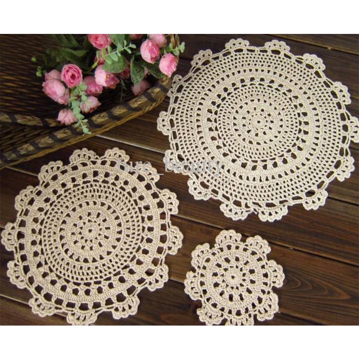 Fennco Styles - Wholesale Doily - Beige Medallion Cotton Crochet Lace Doily