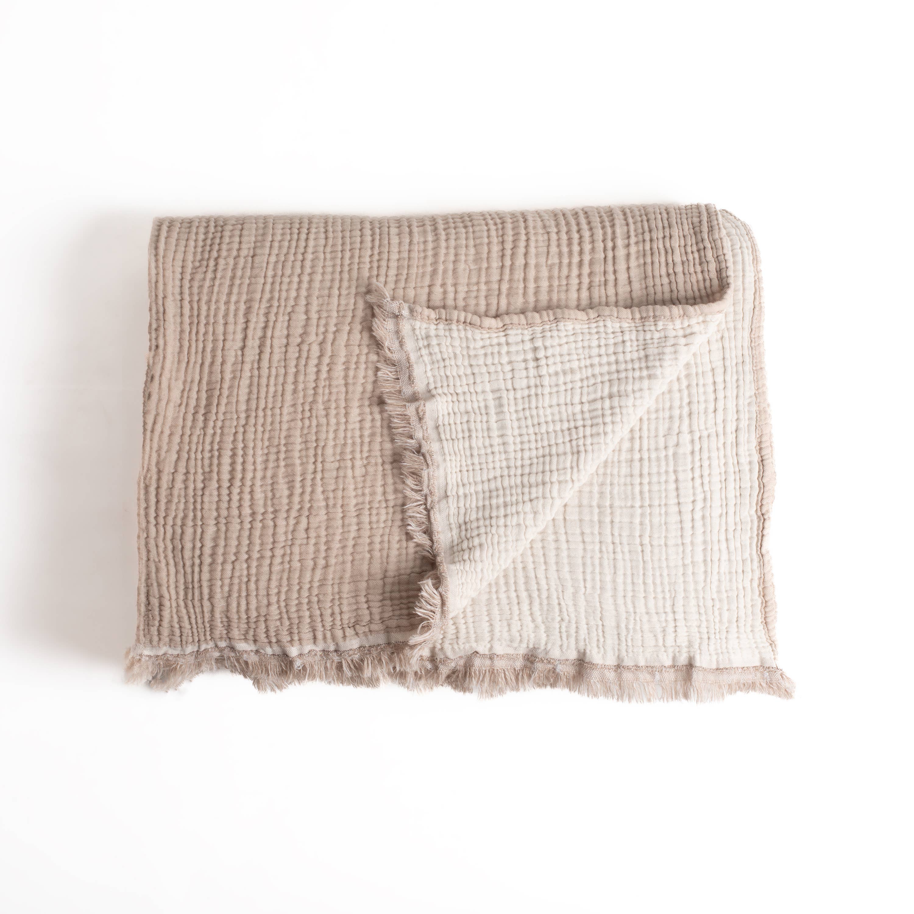 Vivamaison - Vente Plaids - Couvre-lit en mousseline frangé 100 % coton doux, 4 couches premium64