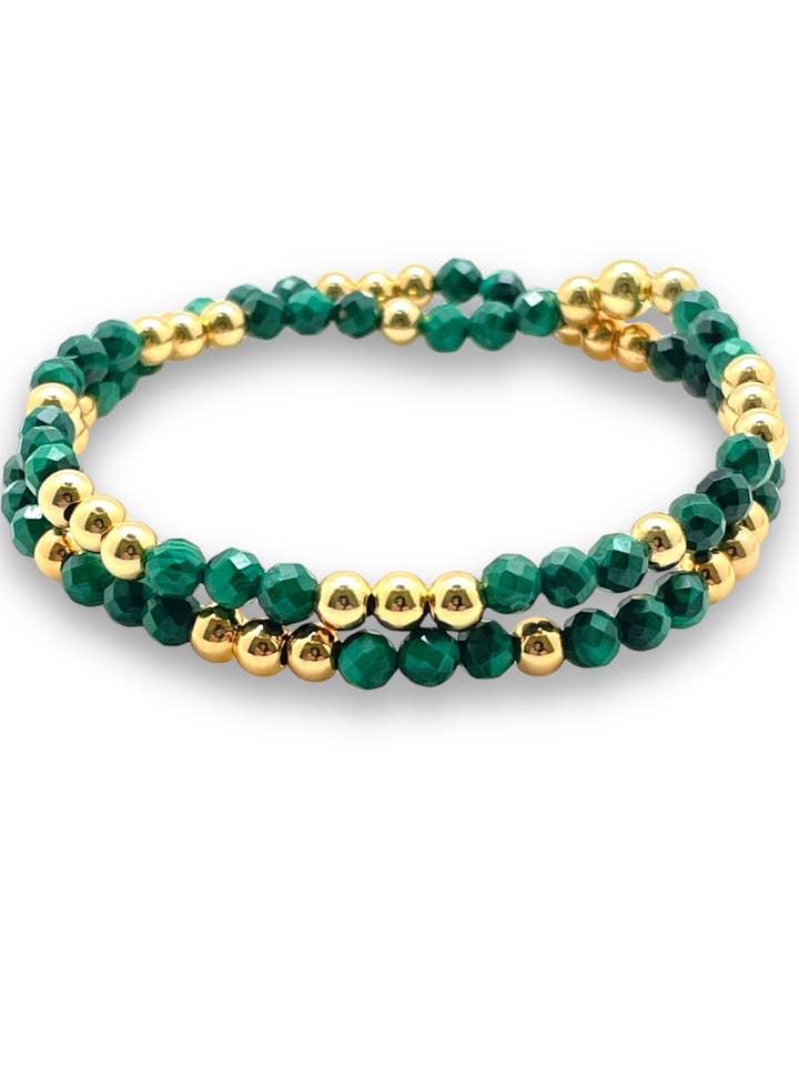 Pulseira malaquita com enchimento de ouro 4mm por atacado de Shiver + Duke