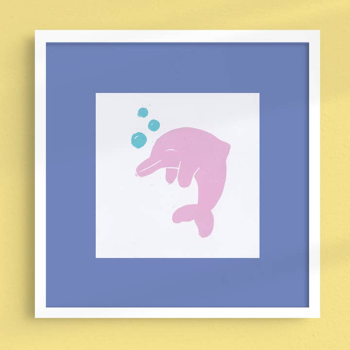 Pink River Dolphin Lino Print - Handmade for wholesale by Stamped Cat
