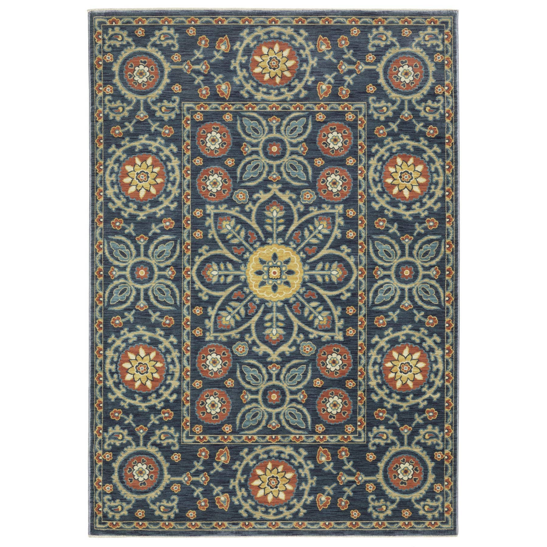 HomeRoots - Wholesale Area Rug - 2' X 3' Blue And Rust Medallion Area Rug With Fringe3