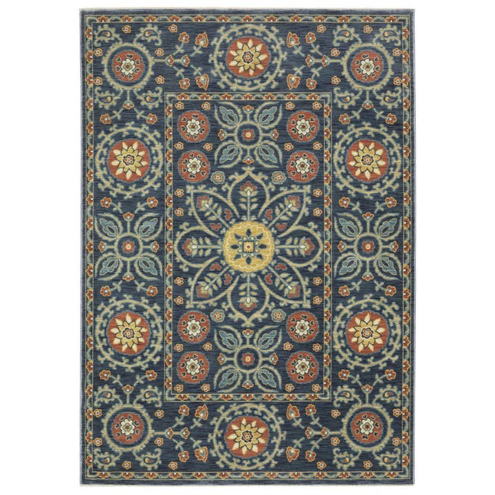HomeRoots - Wholesale Area Rug - 2' X 3' Blue And Rust Medallion Area Rug With Fringe3