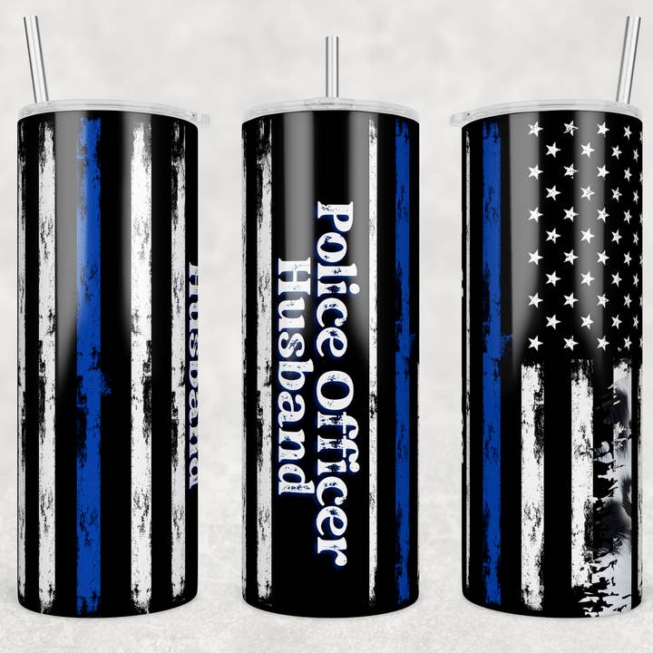 Police Officer Husband Flag 20oz Sublimation Tumbler for wholesale by Twisted T Creations