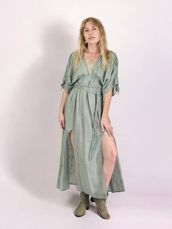 Sacred Ceremony - Wholesale Dress - Women's - Green Sage Organic Cotton Rope Goddess Maxi Dress3