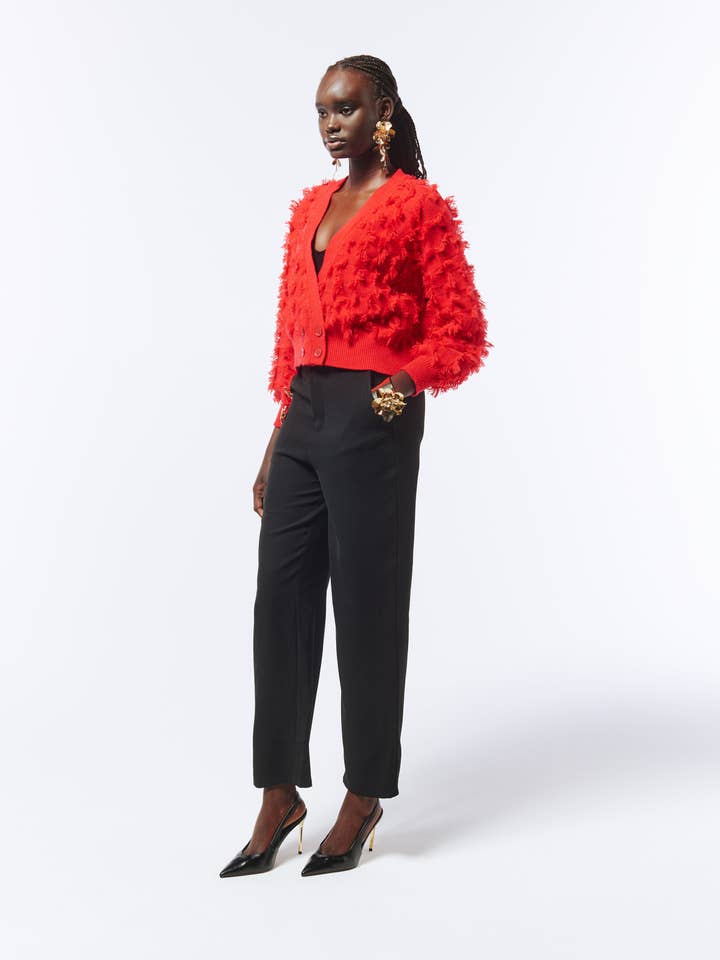 Vest met schaakbordjes en franjes in Lust Red voor wholesale door SOUR FIGS LONDON