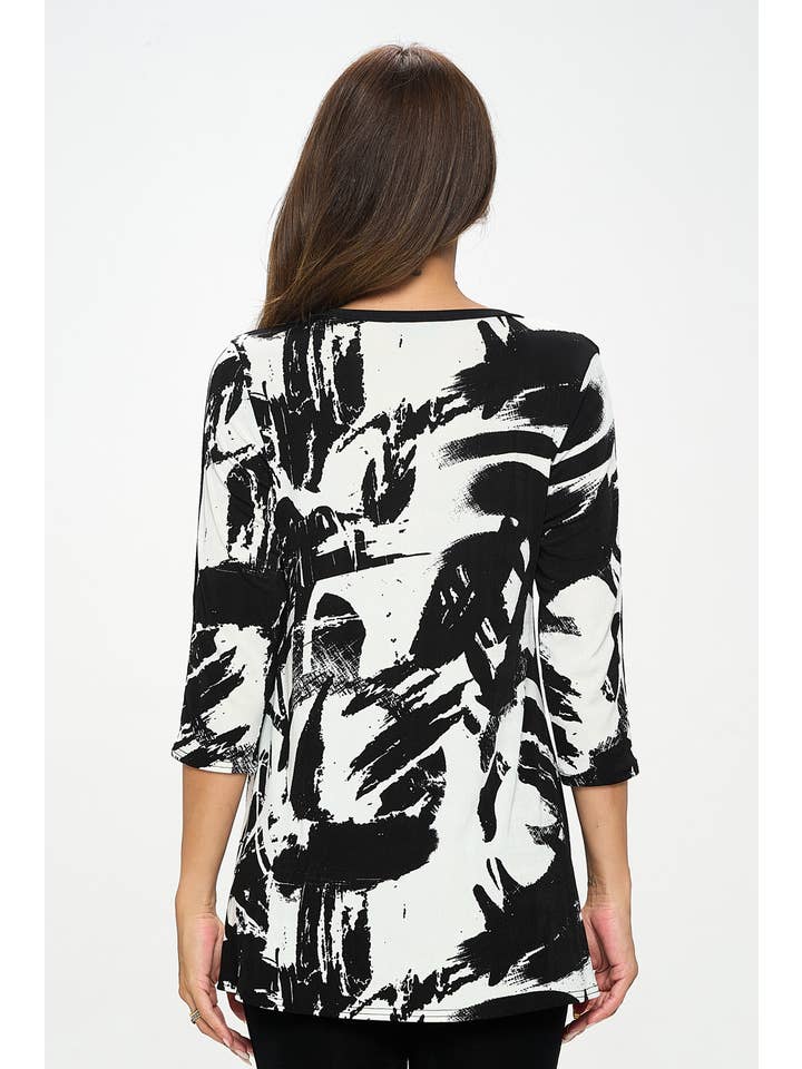 Jostar - Wholesale Tunic - Women's - V-Neck Contrast Top-3098BN-QRP1-C-W4034