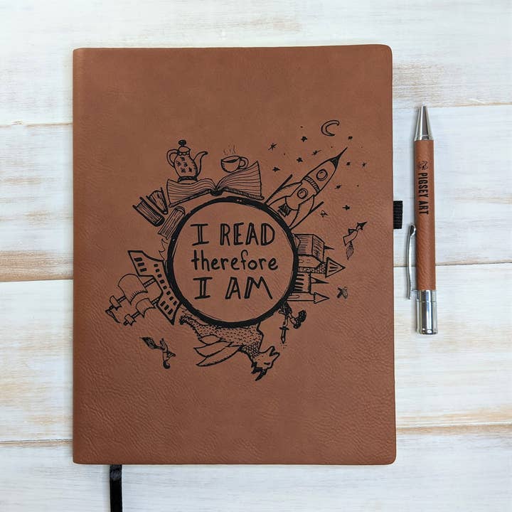 I Read Therefore I Am - Vegan Leather Journal, Large for wholesale by Pigsey Art
