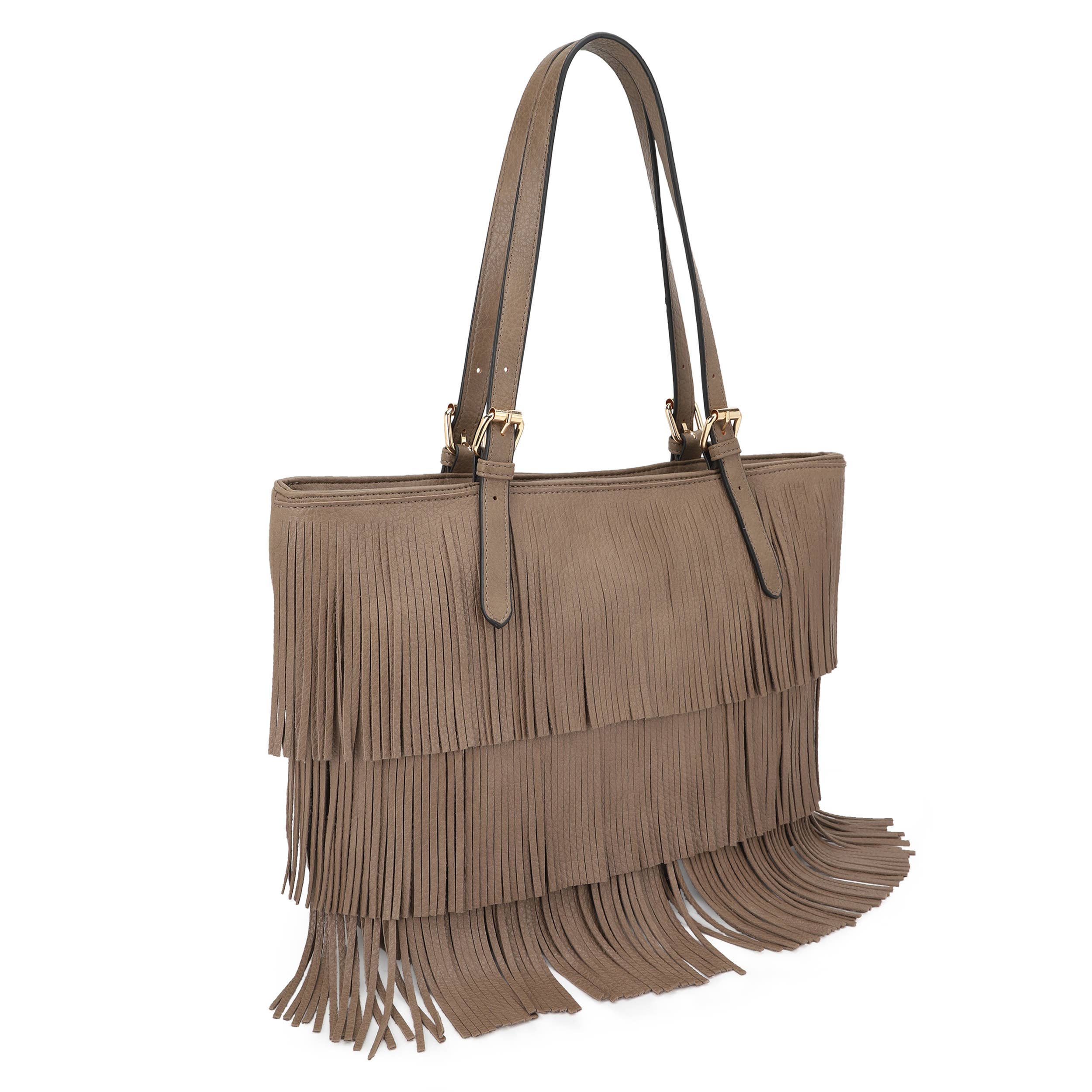 KAYLA+AVA - Vente Tote bag – femme - Sac fourre-tout Connie Fringe, fourre-tout décontracté de style bohème occidental1