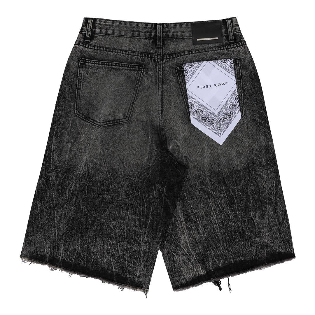 Black Stone PATCHES CUT OFF PLAID DENIM JORTS for wholesale on Faire7
