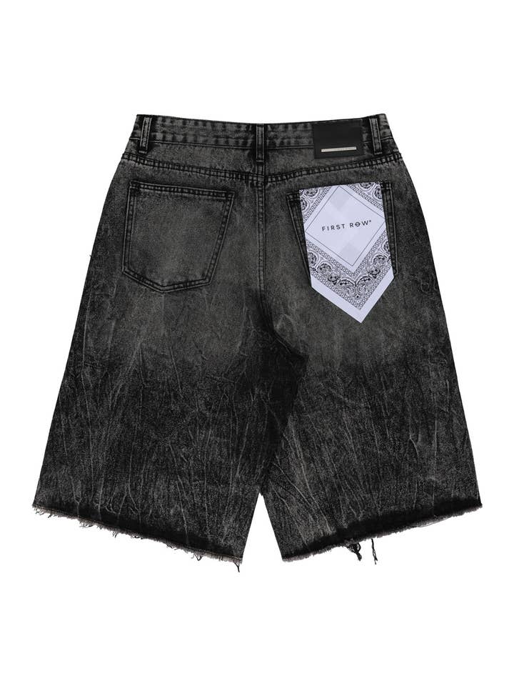Black Stone PATCHES CUT OFF PLAID DENIM JORTS for wholesale on Faire7