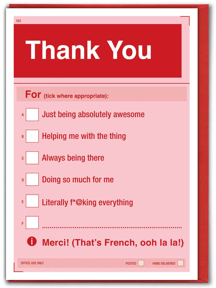 Sale Funny Thank You (Form) Card for wholesale by Brainbox Candy