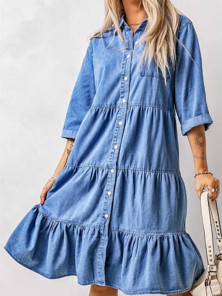 Button half-sleeves fall shirt denim dress and other Purchase Wholesale chambray dress. Free Returns & Net 60 Terms on Faire trending on Faire.