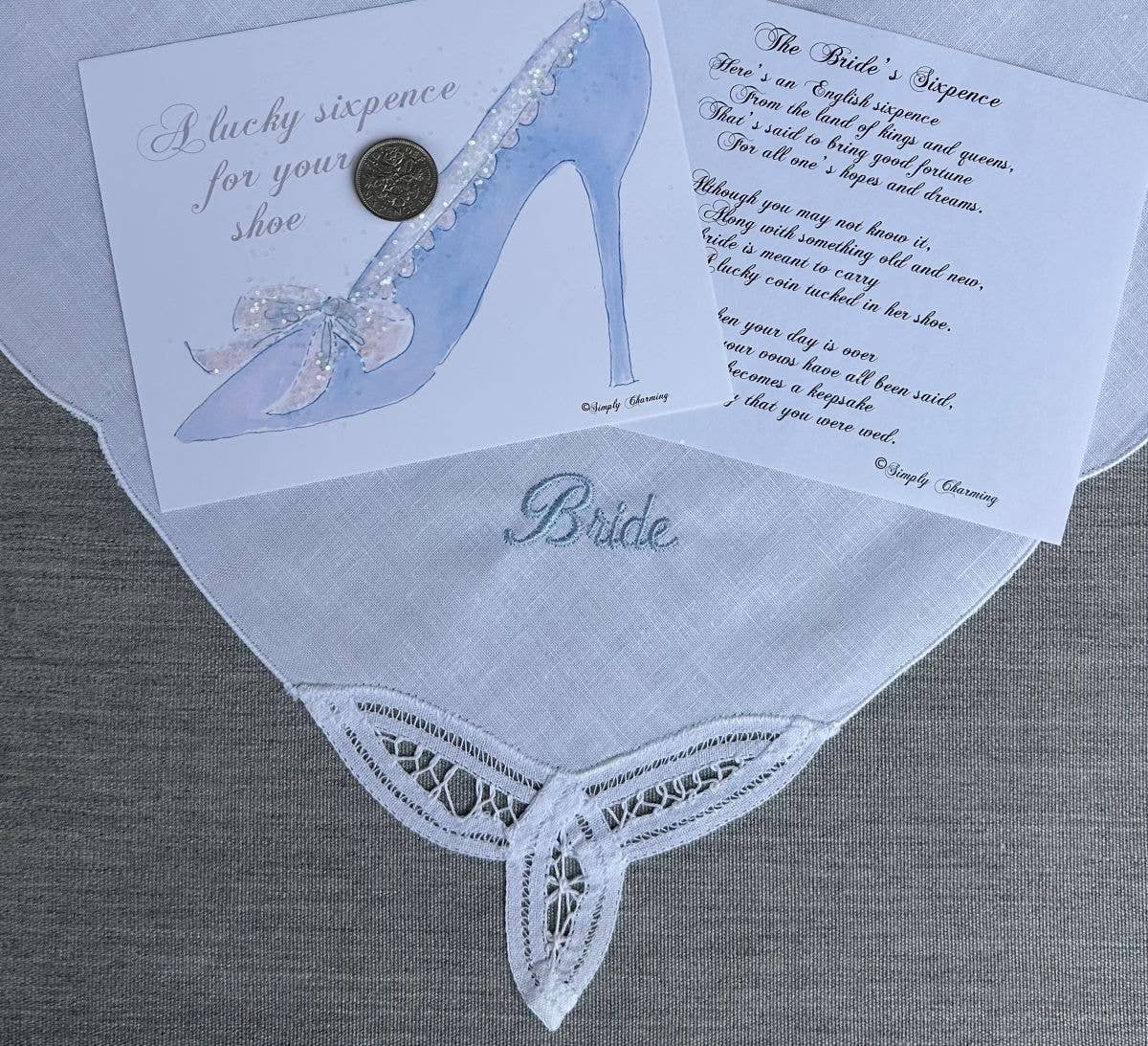 Simply Charming - Wholesale Keepsake Coin/Token - Sixpence & Hanky Bridal Set