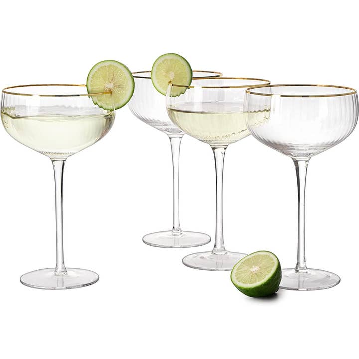 Gold Rim Coupe Cocktail Glasses 7 oz, Set of 4 for wholesale by The Wine Savant / Khen Glassware