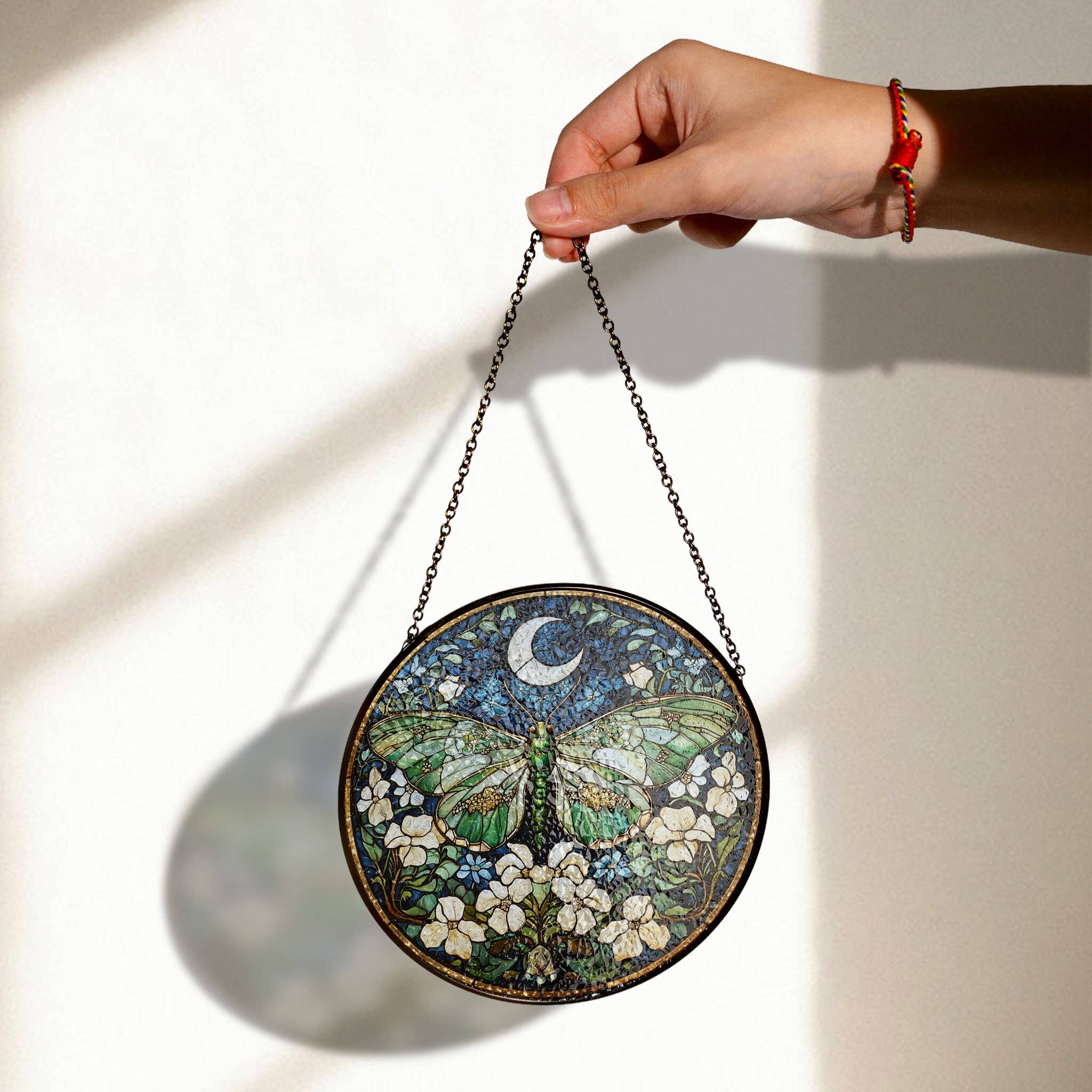 TMLECOM LTD – wholesale Suncatcher – Lunar Moth and Moon Stained Glass Window Hanging Suncatcher1