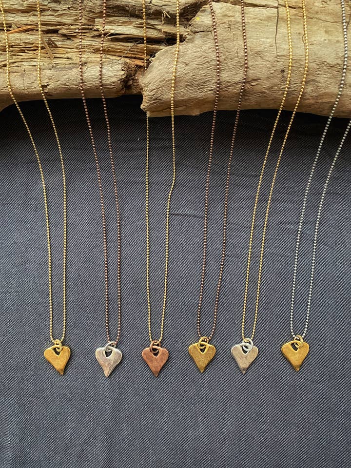 Mixed Metal Textured Heart Necklace for wholesale by Wyld Earth