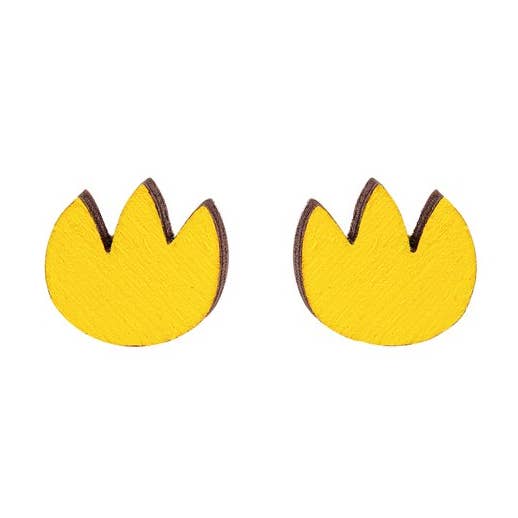 Tulip Handpainted Wooden Studs In Yellow Wood (+ Colours) for wholesale by Shock of Grey