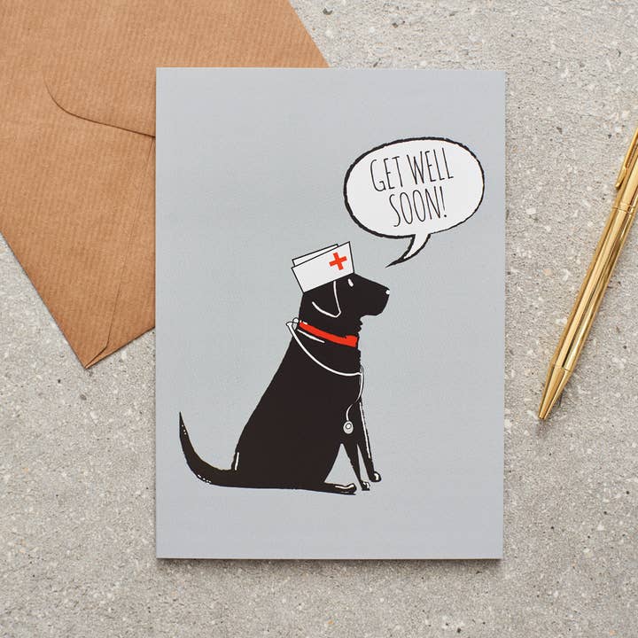 Carta Get Well - Labrador nero per la vendita all'ingrosso da parte di Sweet William Designs