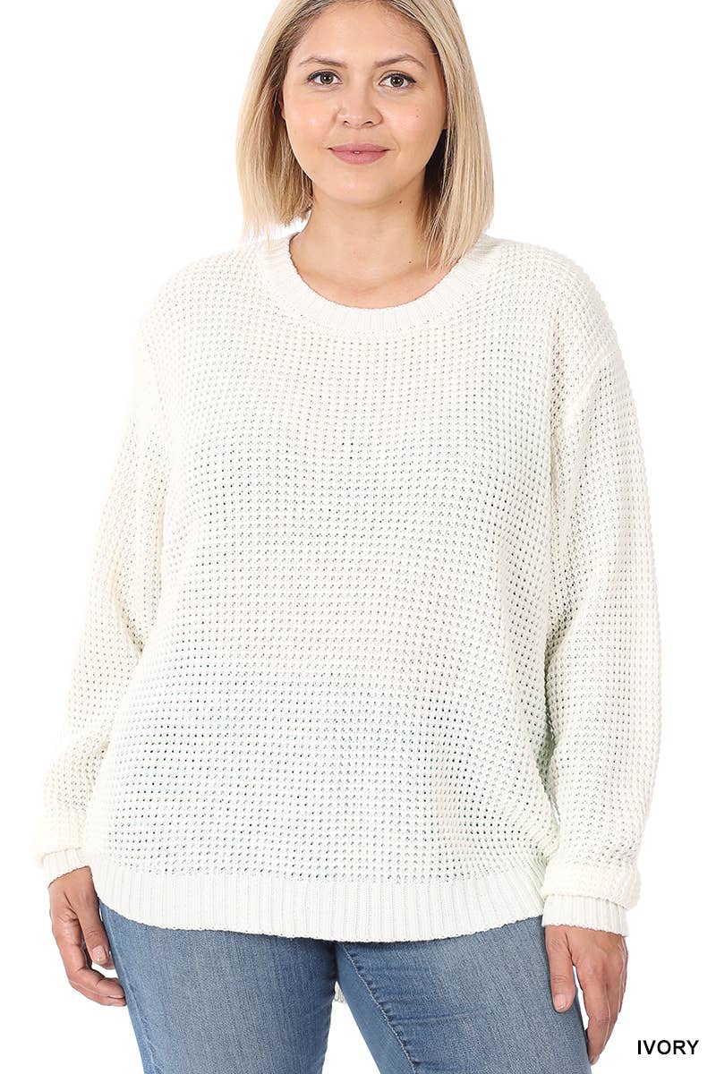 42POPS - Wholesale Knit Sweater - Women's - ",,,,...Plus size Basic Waffle Sweater1