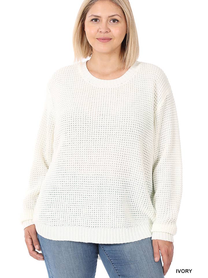 42POPS - Wholesale Knit Sweater - Women's - ",,,....Plus size Basic Waffle Sweater1