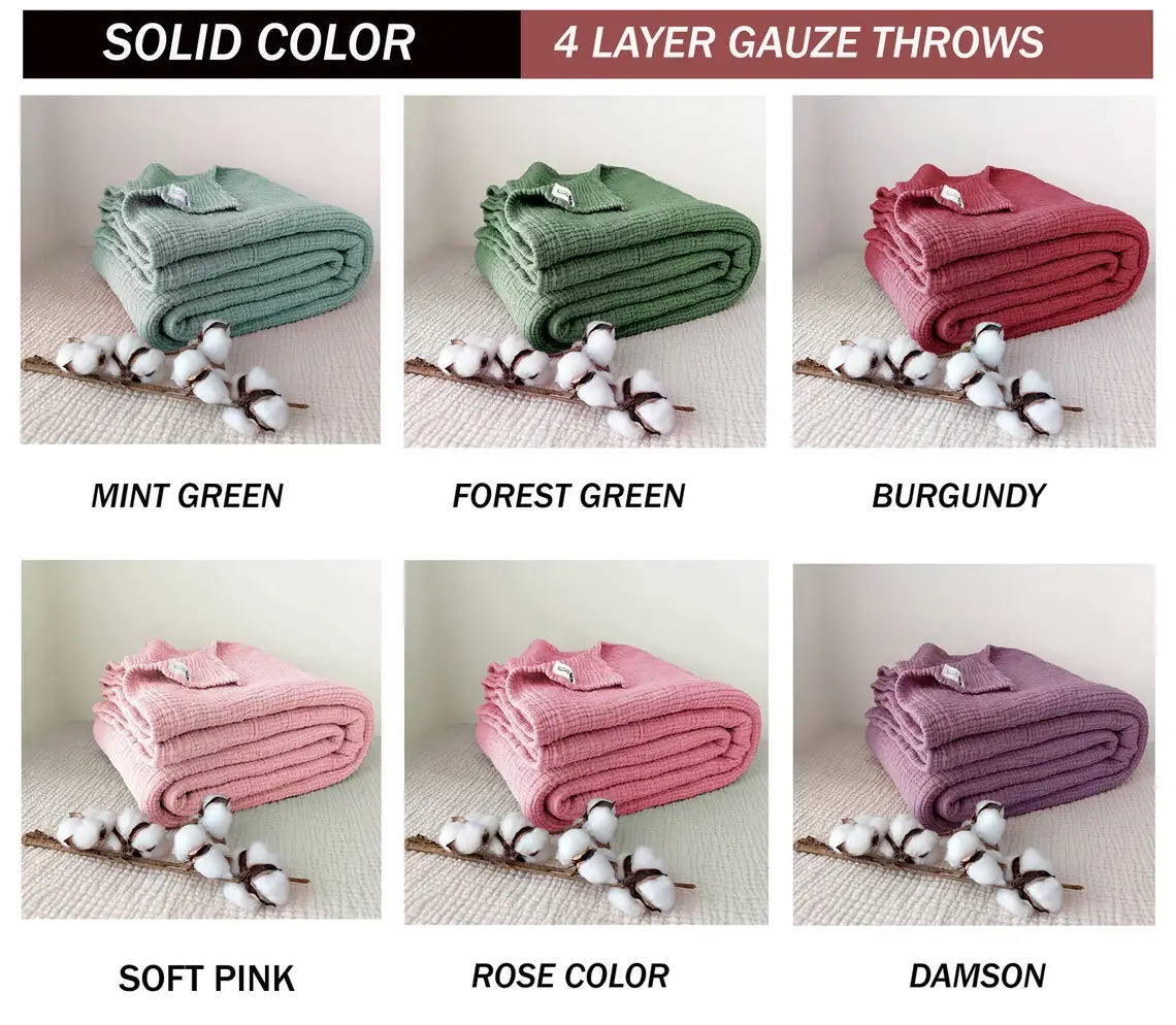 Aseel Buy Good - Wholesale Throw Blanket - Cotton Oversized Throw Bedspread King Size 4-Layer Muslin8